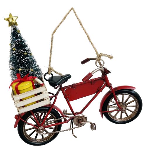 Metal bicycle ornament red with Xmas tree