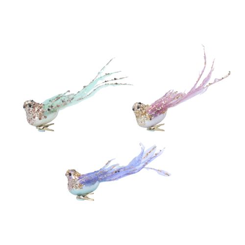 Clip on Bird  Mint Green/Pink/Blue Glitter/Feather