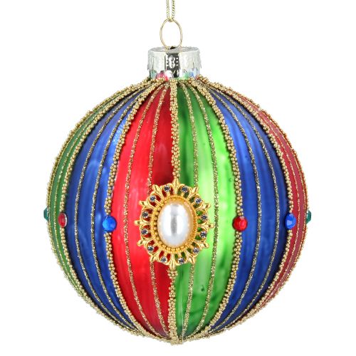 Glass Bauble - Red, Green & Blue Stripe, Jewels