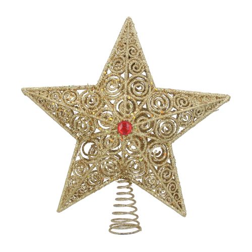 Tree Topper  - Gold Filigree Star w Red Jewel