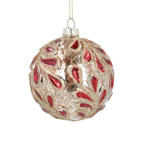 Glass Bauble - Red & Gold Embossed
