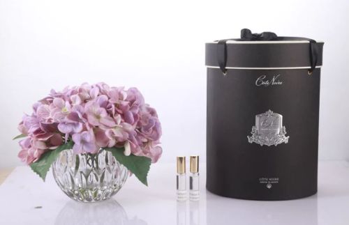 COTE NOIRE - LUXURY RANGE HYDRANGEA'S - MAUVE - CRYSTAL VASE