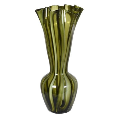 Green Striped Wave Glass Vase