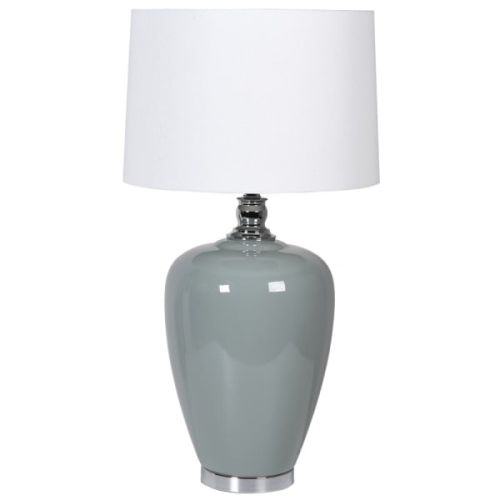 Soft Blue Ceramic Lamp with Linen Shade