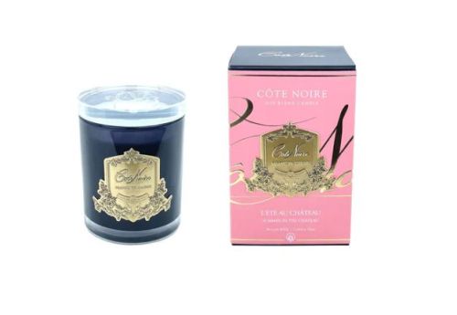 NEW COTE NOIRE SOY BLEND CANDLE - SUMMER IN THE CHATEAU - GOLD - CRYSTAL GLASS LID