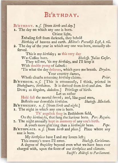 GREETING CARD - Johnson’s Dictionary, Birthday