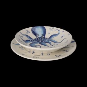 PAIR OF CERAMIC DISHES WITH HAND PAINTED OCTOPUS DECORATION