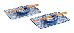 Nippon Blue Sushi Plate Giftset 4pcs w/Chop 21x13.5 & 9.5x3cm Wave/Star