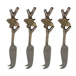 Set Of Four Woodland Bee Mini Cheese Knives