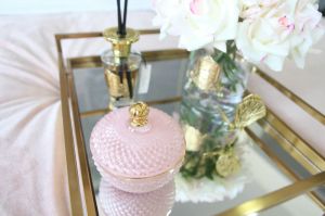 ROUND ART DECO CANDLE - PINK - PEONY BOUQUET