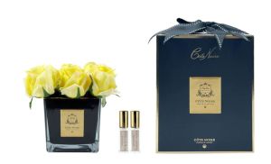 COUTURE SQUARE BLACK VASE PERFUMED NATURAL TOUCH 9 ROSES - YELLOW
