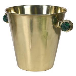 Antique Brass Ice Bucket with Malachite Handles