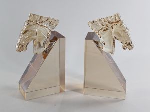 AMBER CRYSTAL HORSE HEAD BOOKEND 