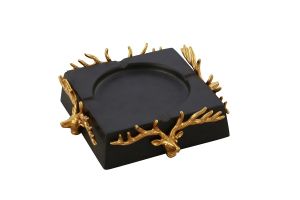 SQ. ASHTRAY BLACK/GOLD 'CERFS' 25,5x25,5