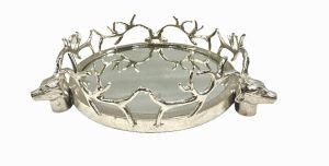 ROUND MIRROR TRAY NICKEL 'CERF' D28x12,5h