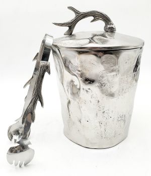 ICE COOLER W/TONG 'ANTELER' IN NICKEL D20x30h