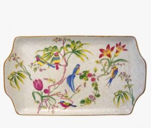 WIDE PORCELAIN PLUMCAKE DISH WITH BIRDS AND FLOWERS