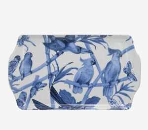 WIDE PLUMCAKE DISH BLUE PARROTS