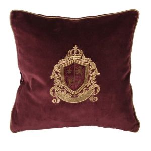 Maroon Embroidered Zardozi Crest Cotton Cushion Cover