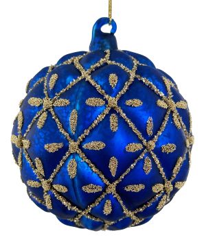 Glass ball mat blue antique gold beaded 10cm