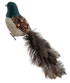 Feather bird green head silver glitter body ostrich tail 36cm