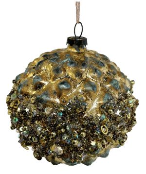 Glass ball gold frosted beaded wreath/tree deco mix2 10cm