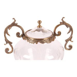 Стъклен буркан с капак и дръжки 31 см - златен