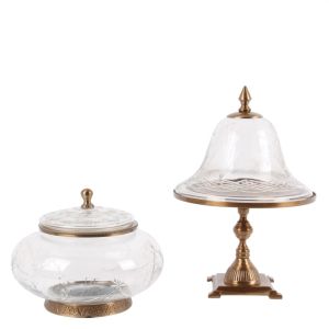 Стъклен буркан с капак и дръжки 31 см - златен