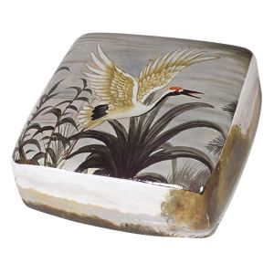 Голям керамичен буркан с капак с палма и чапла