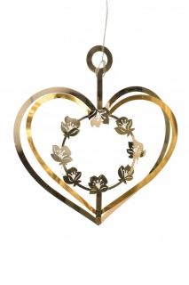 Gold Heart with Flower Wreath & LED-Lights
