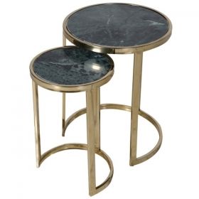 Set of 2 Green Marble Nesting Tables