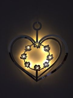 Silver Heart with Flower Wreath & LED-lights, large