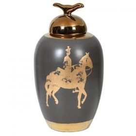 Grey Vase W.gold Horse Dec