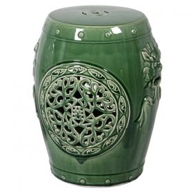 Ornate Green Ceramic Stool