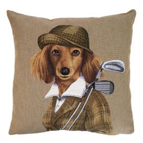 Gobelin cushion golf dog lady 45x45cm