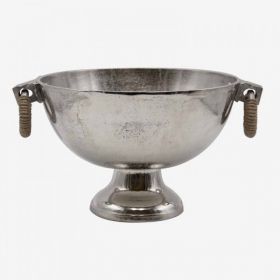 SILVER BOWL IN FEET AND ROPE HANDLES