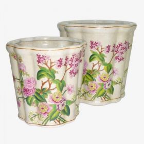 PORCELAIN FLOWERPOT/VASE WITH FLOWERS - CAMELIA