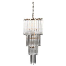 Mid-century Gold and Clear Crystal Glass Tiered Chandelier