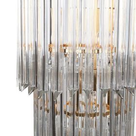 Mid-century Gold and Clear Crystal Glass Tiered Chandelier