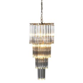 Mid-century Gold and Clear Crystal Glass Tiered Chandelier