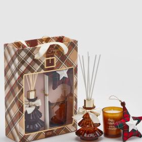 CHRISTMAS SET DIFFUSER + SCENTED CANDLE  ORANGE, CINNAMON + TEXTILE STAR