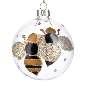 Glass Dec -  Bauble w Gold Bee