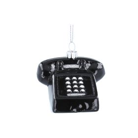 Glass Dec - Black Retro Telephone