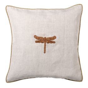 Gold Hand Embroidered Dragonfly Cushion Cover